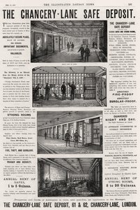 1887年2月12日伦敦新闻画报的The Chancery Lane安全保管的广告 作者 英语学校